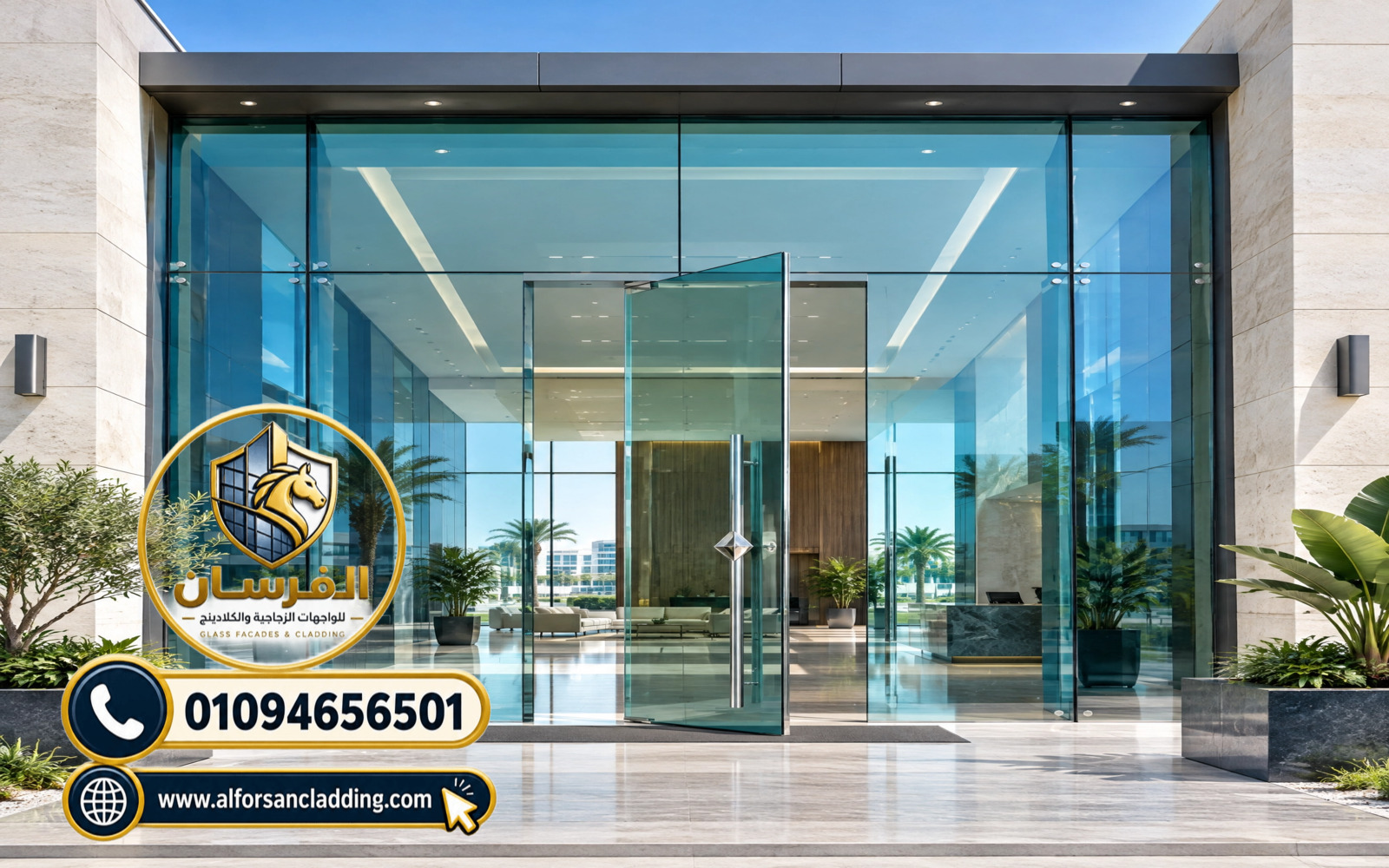 تصميم واجهات زجاج سيكوريت حديثة للشركات والمكاتب في مصر
